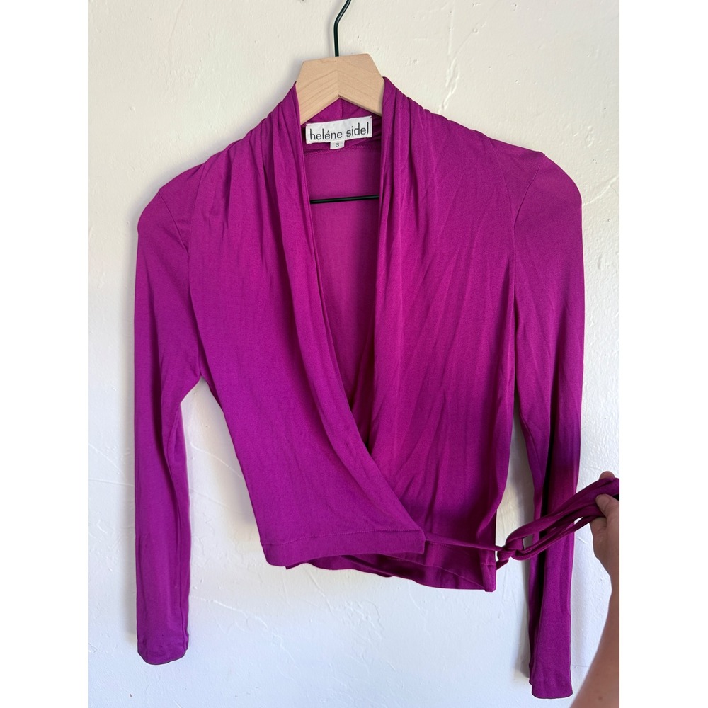 Vintage Helene Sidel Magenta Rayon Ballet Wrap Top Tie Waist Long Sleeve USA